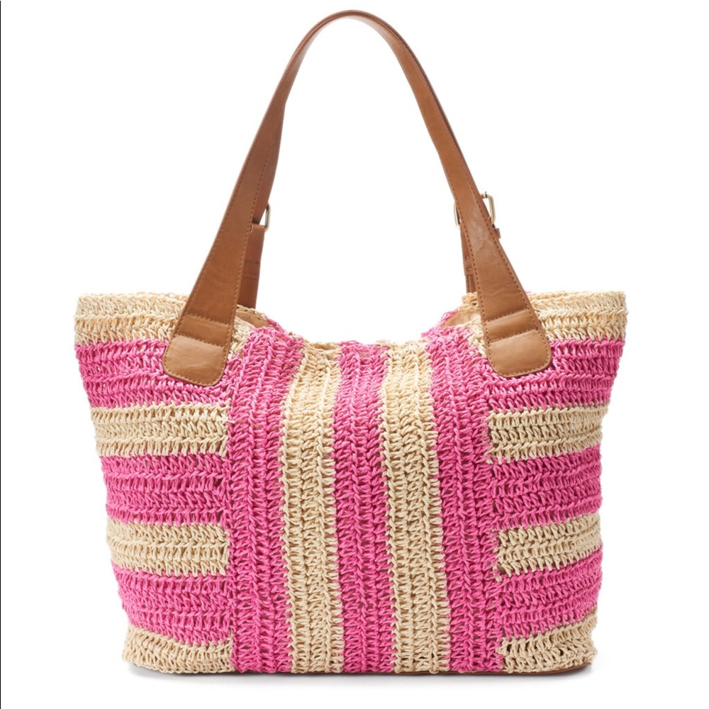 Sonoma Straw Pom-Pom Hobo Bag Pink New - Picture 2 of 7